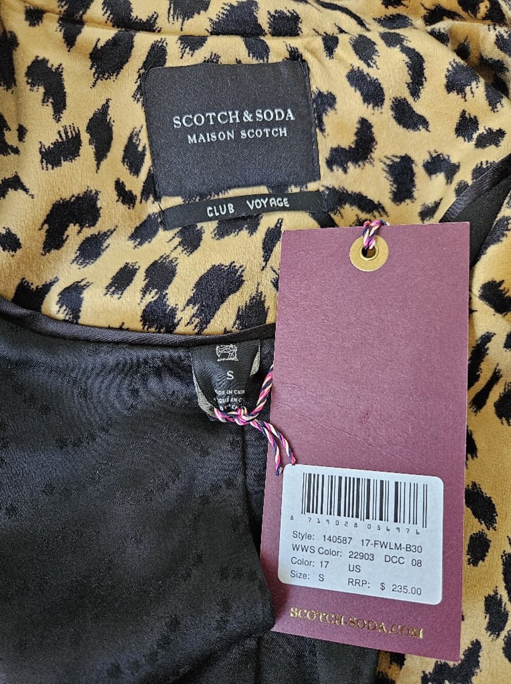 Scotch And Soda Tailored Velvet Animal Print Blazer Jacket Size Small In Leopard - Picture 10 of 10